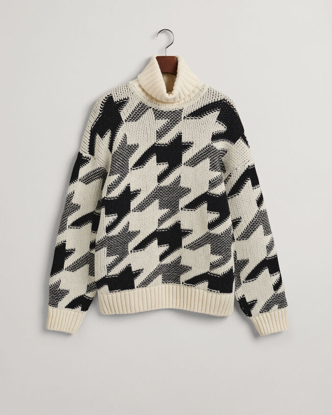 Houndstooth sweater med rullekrave