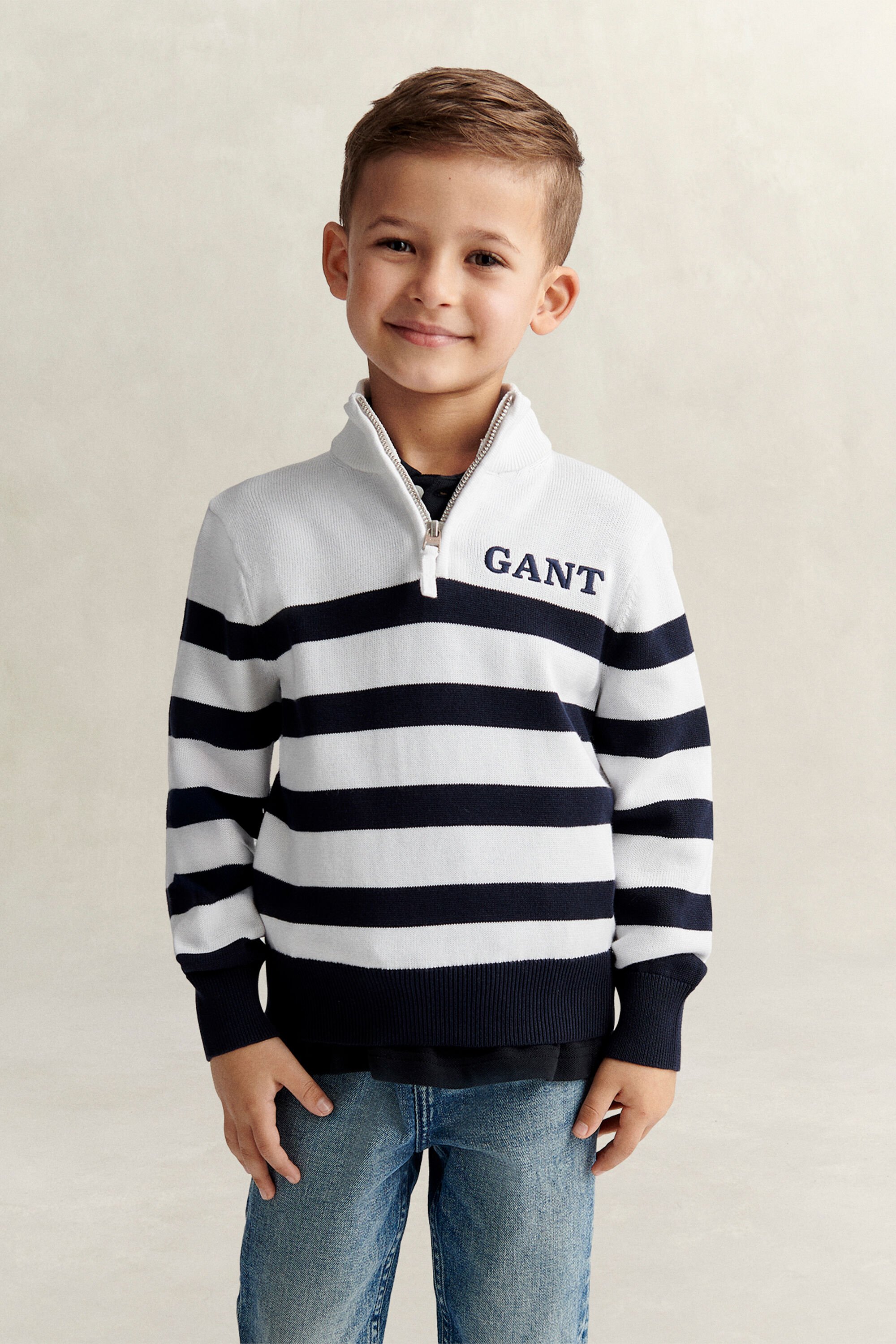 Boys breton sweater med lynlås