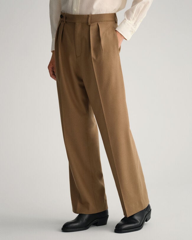 Jakkesæt-bukser af flannel med brede ben