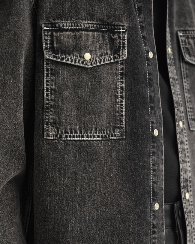 Oversized tungt vasket denim-skjorte