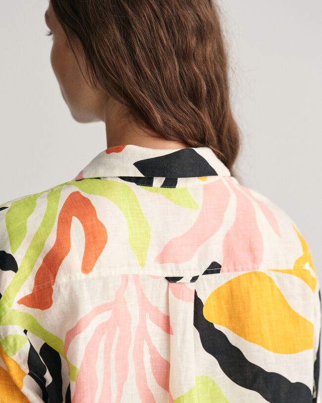 Relaxed fit Palm Print h&oslash;rskjorte med korte &aelig;rmer