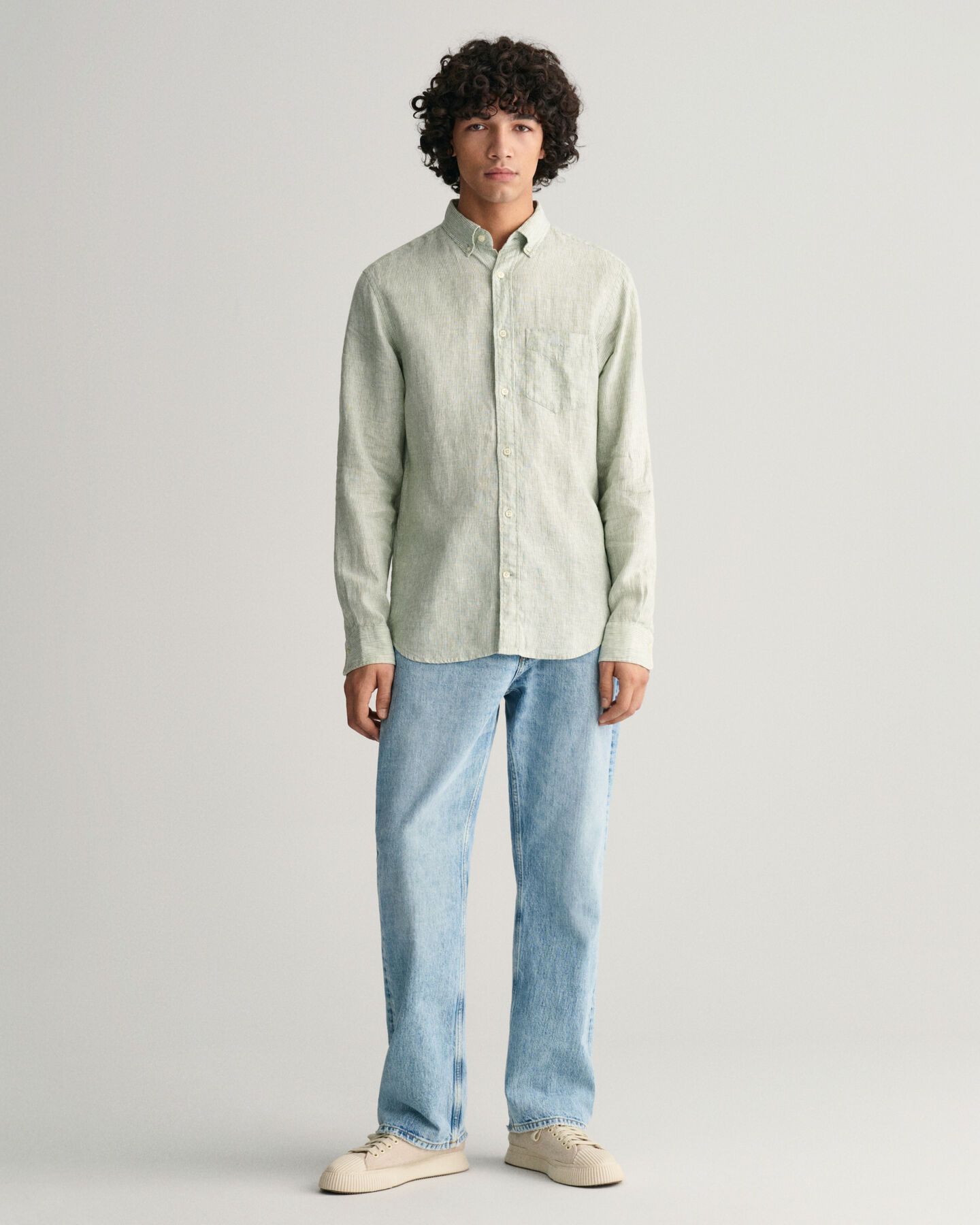 Regular fit stribet skjorte af hør