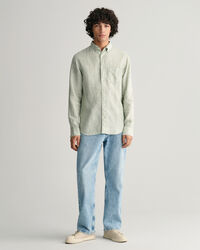 Regular fit stribet skjorte af hør