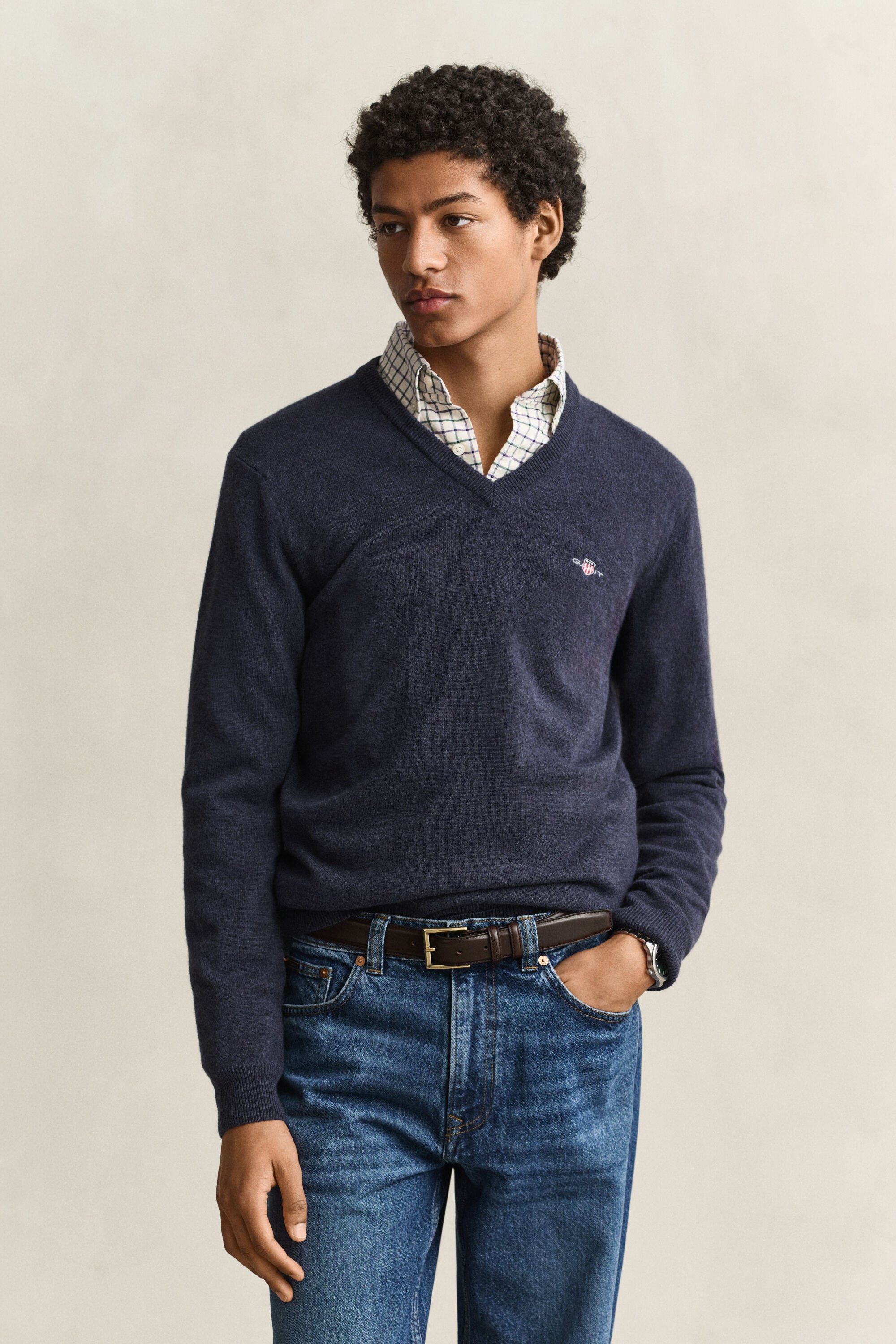 Sweater med V-hals i lammeuld