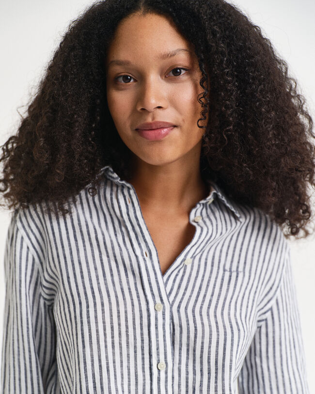 Regular fit stribet skjorte af hør