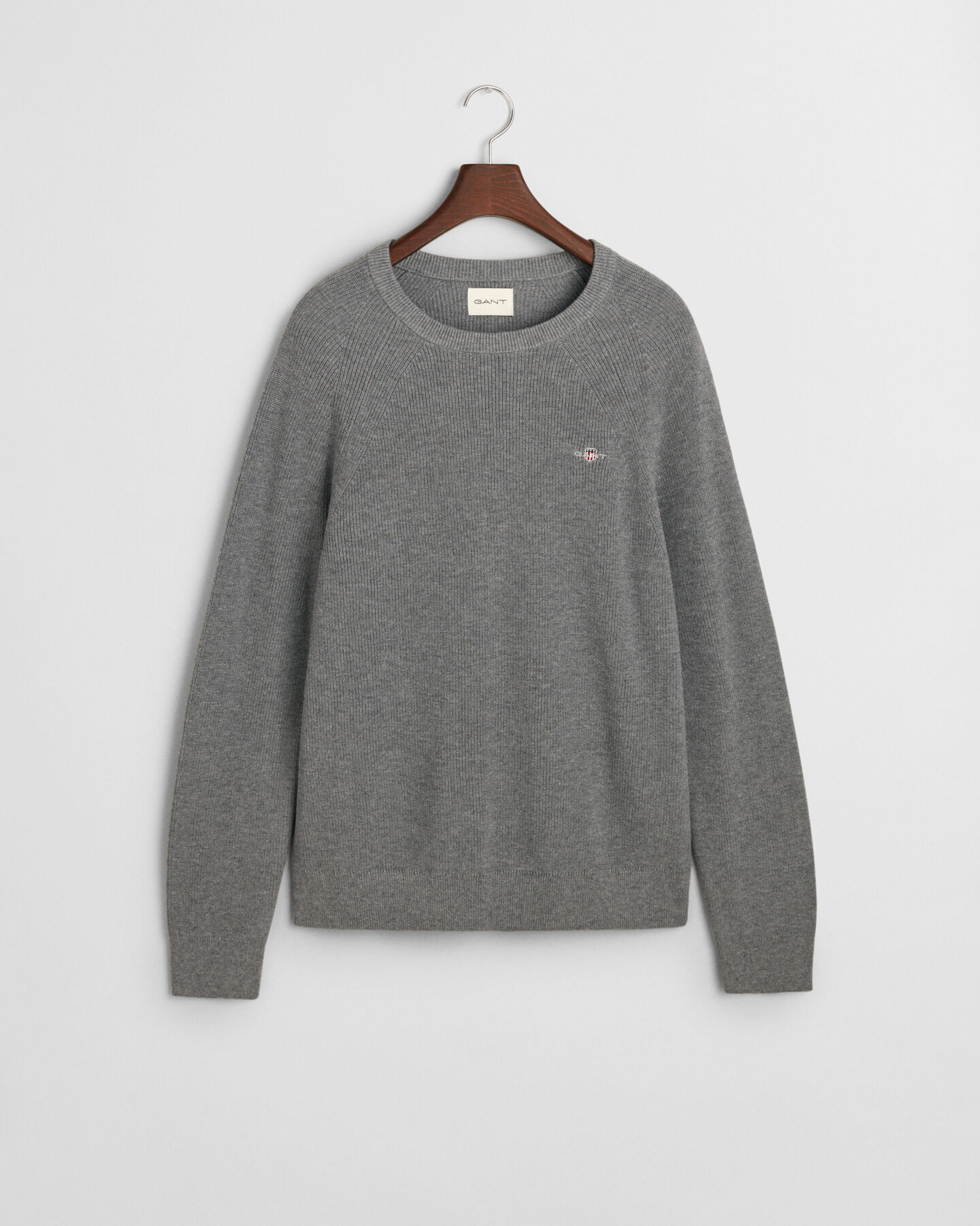 Ribstrikket crewneck sweater af bomuld og uld