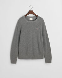 Ribstrikket crewneck sweater af bomuld og uld