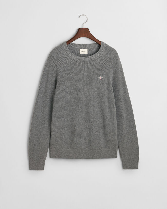 Ribstrikket crewneck sweater af bomuld og uld