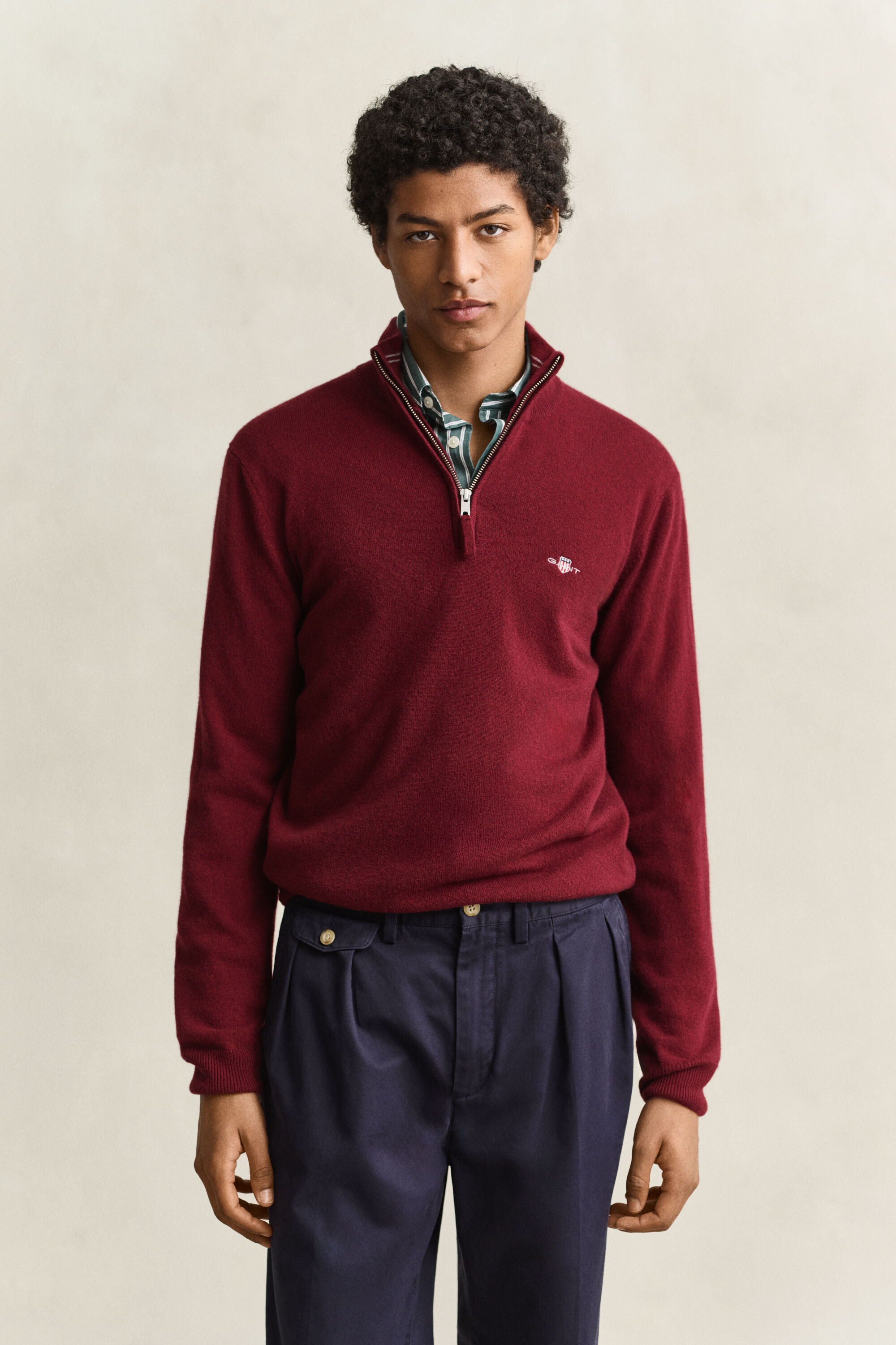 Sweater i lammeuld med halv lynlås