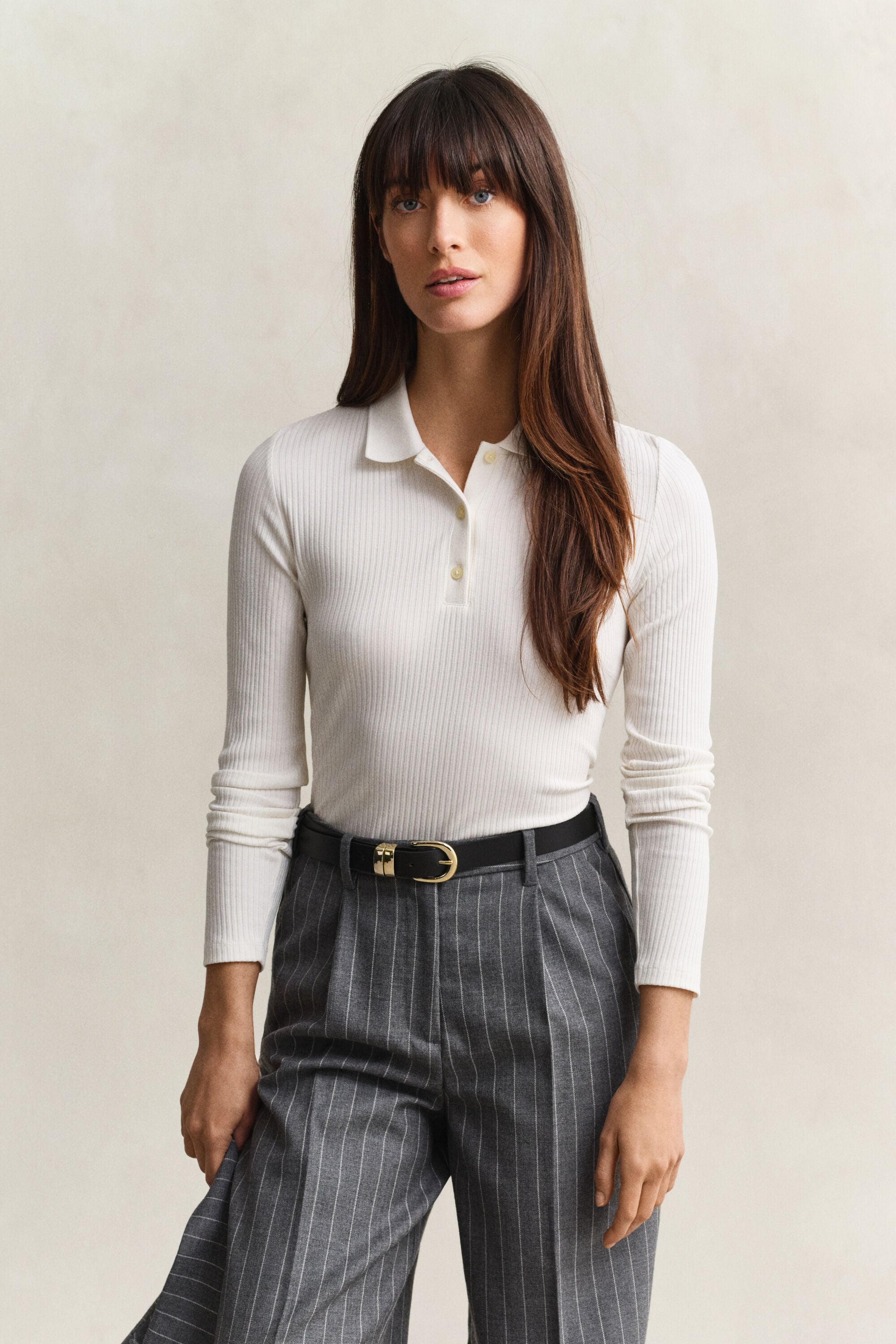Slim ribstrikket polo-top