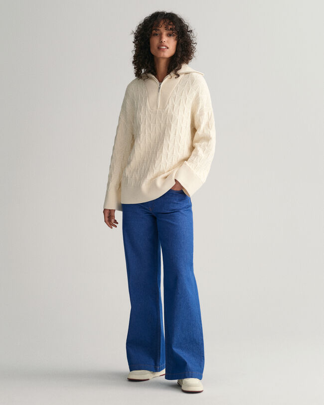 Sildebensmønstret sweater med halv lynlås