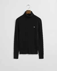 Kabelstrikket sweater af strækbomuld med rullekrave