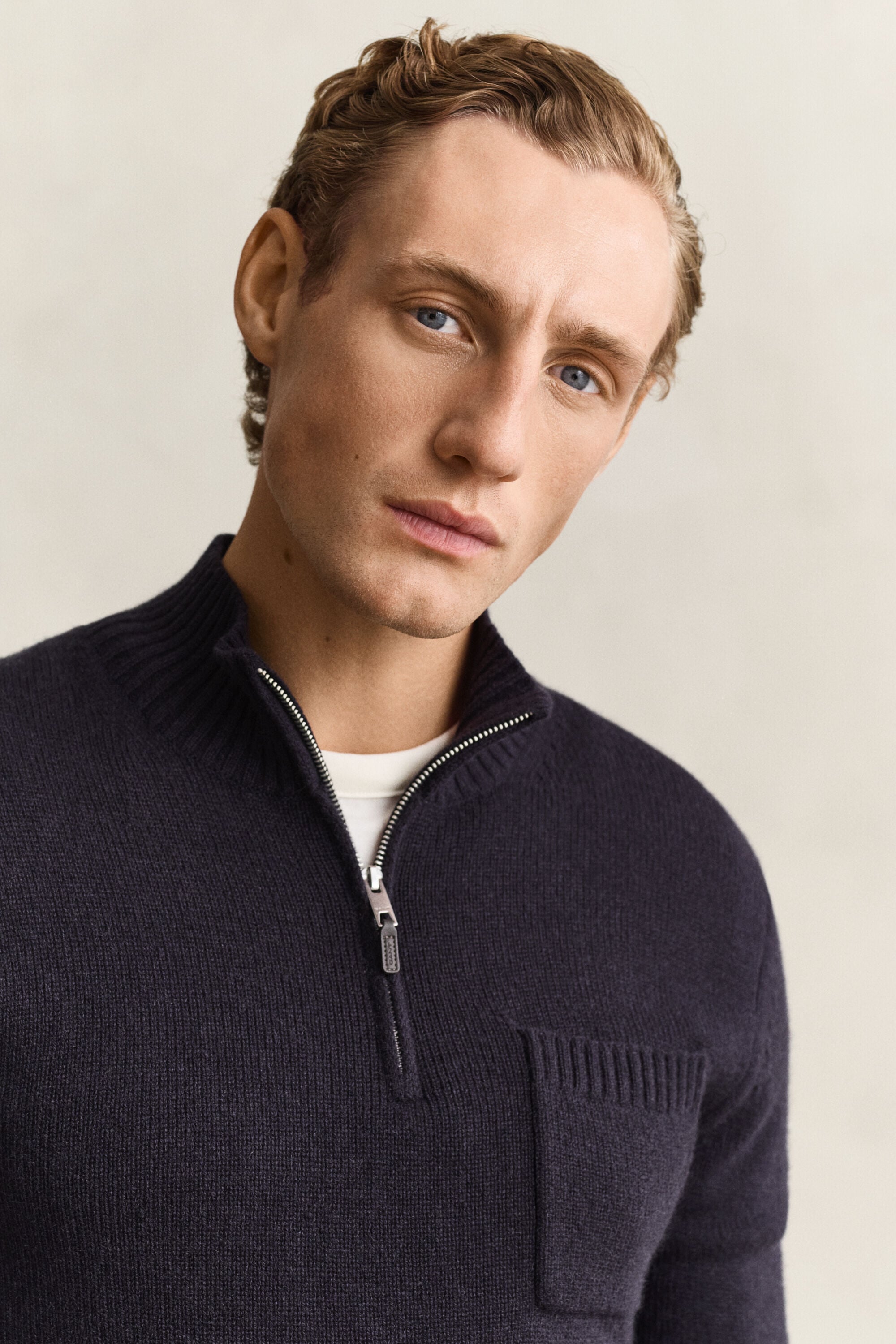 Kashmir sweater med halv lynlås