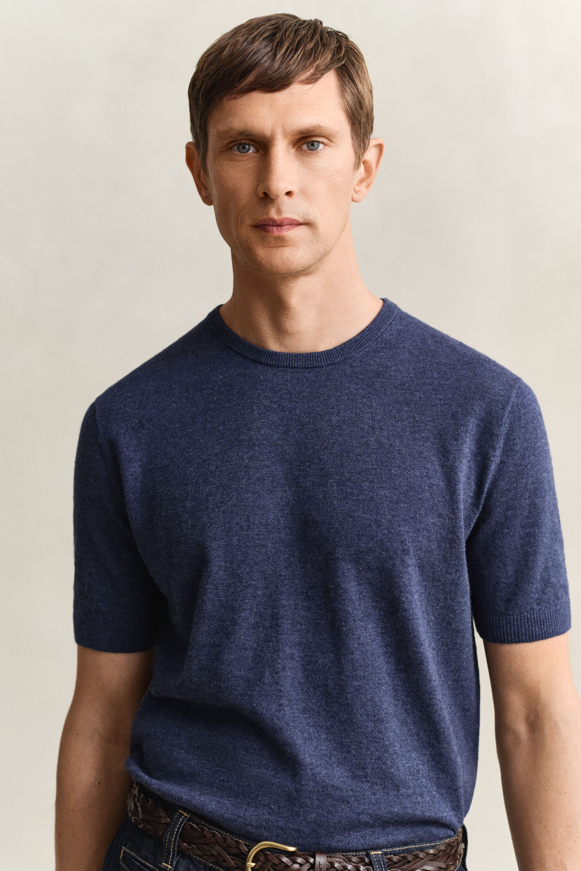 Kortærmet sweater af nopret bomuldsblanding