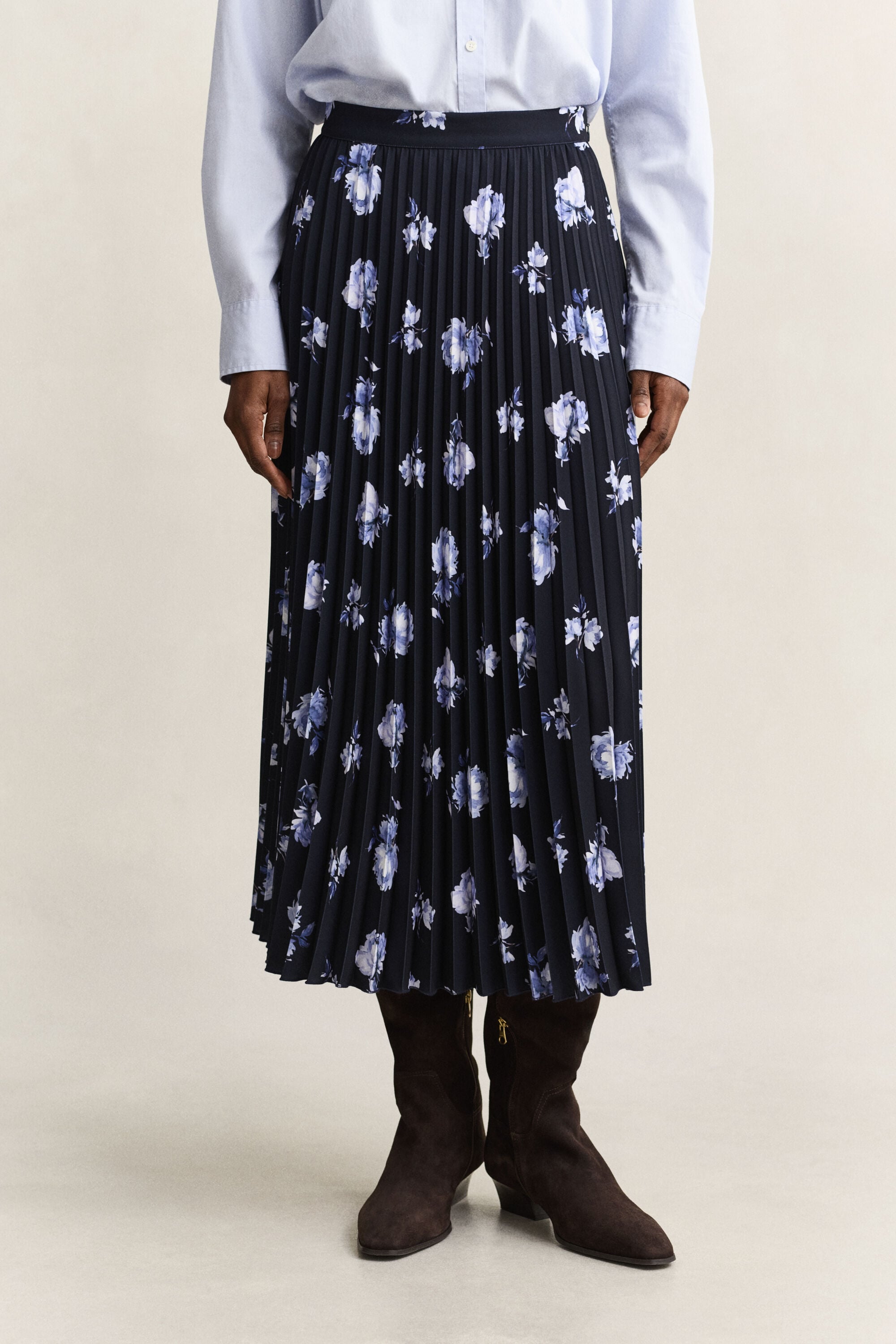 Plisseret nederdel med blomsterprint