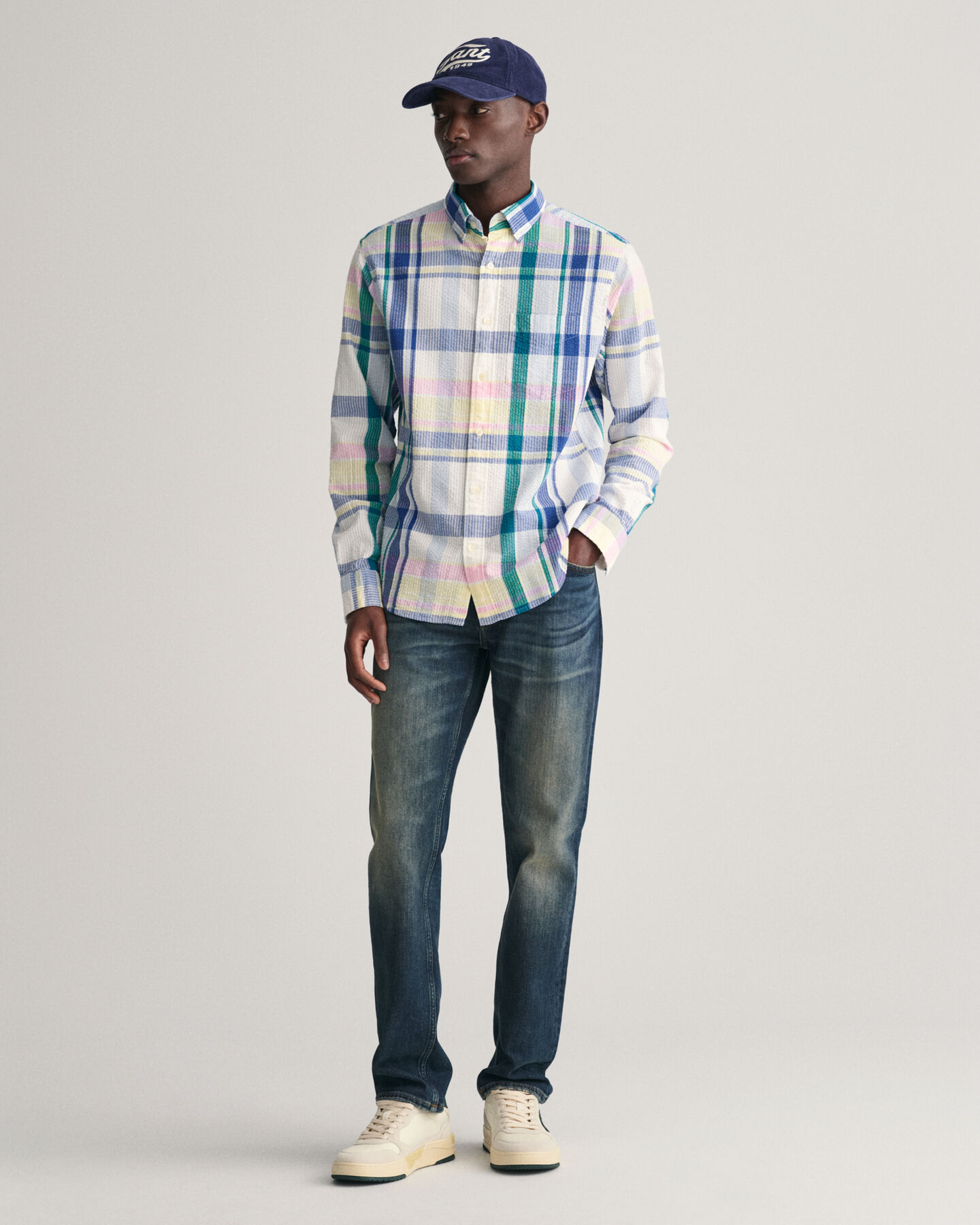 Regular fit seersucker madras skjorte