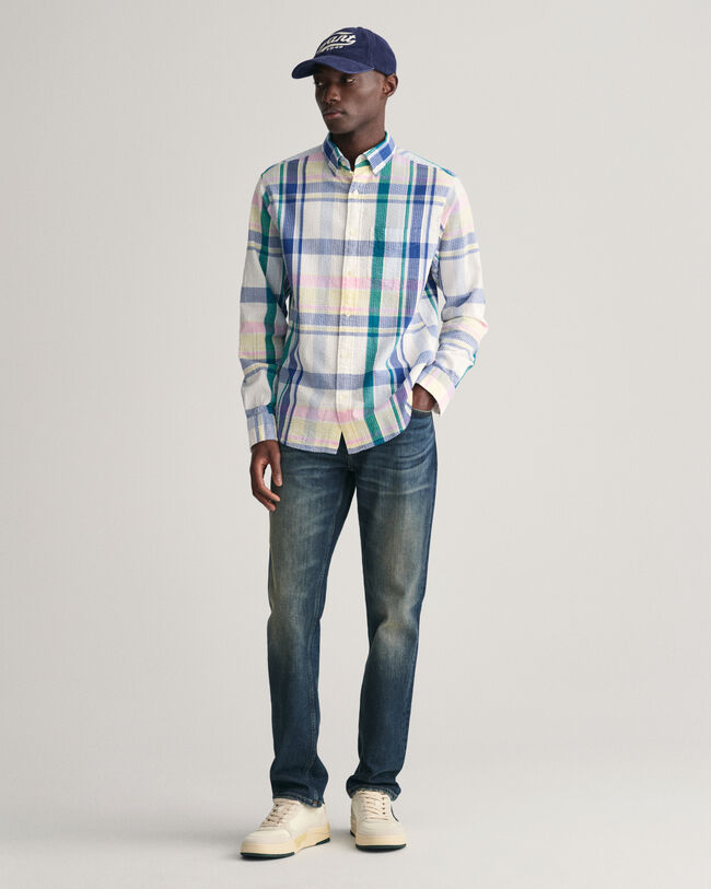 Regular fit seersucker madras skjorte