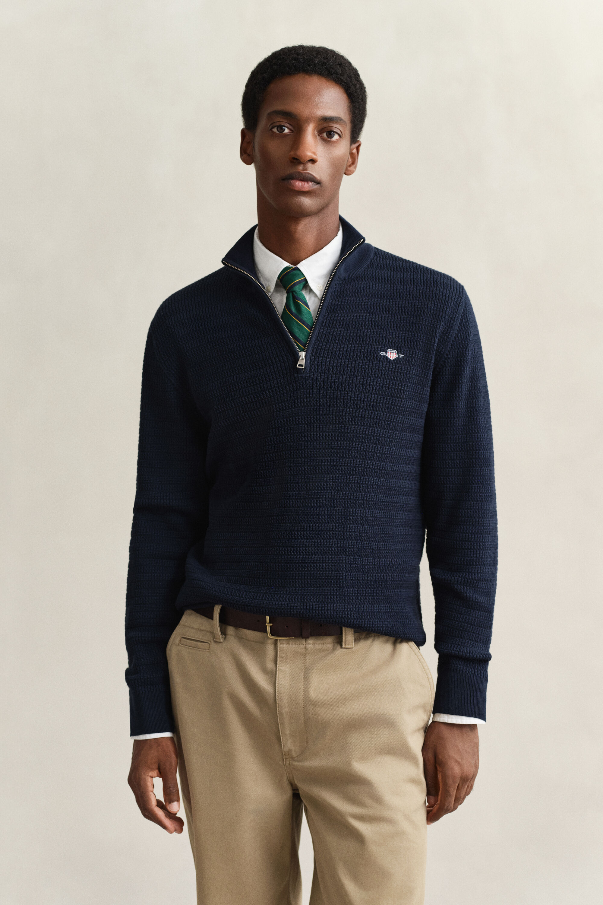 Mini kabelstrikket sweater med halv lynlås