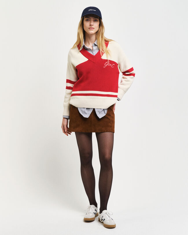 GANT Varsity sweater i bomuld med V-hals