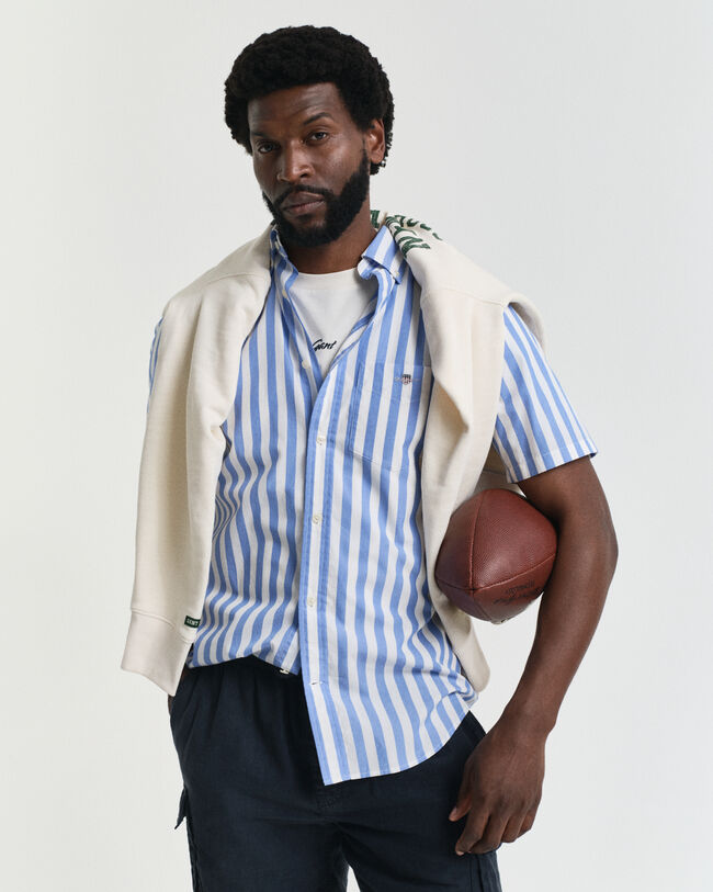 Regular fit stribet klassisk poplin-skjorte med korte ærmer