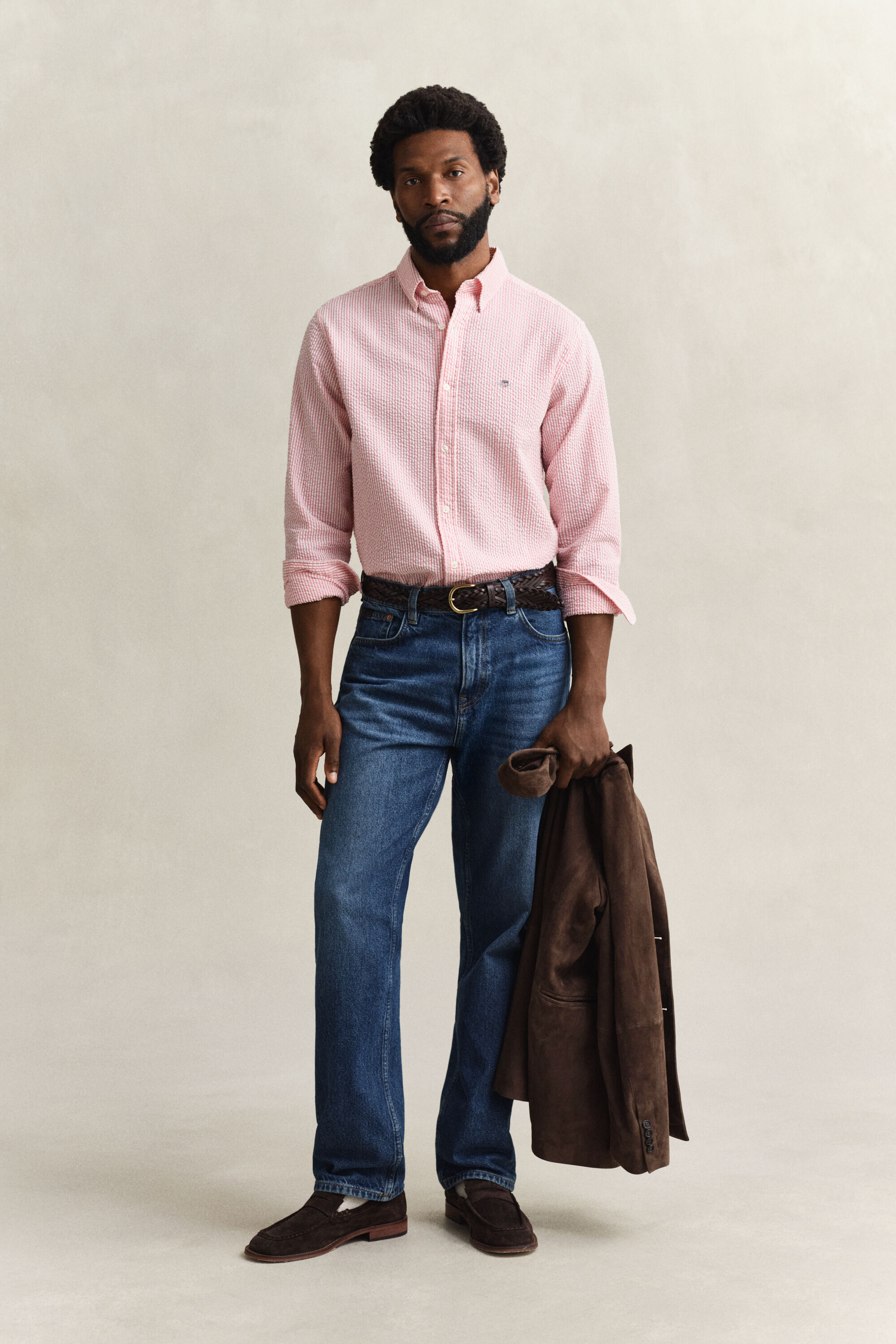 Relaxed fit stribet seersucker skjorte