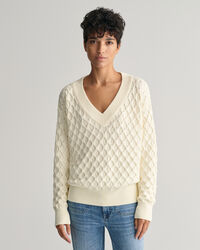 Tekstureret strikket sweater med V-hals