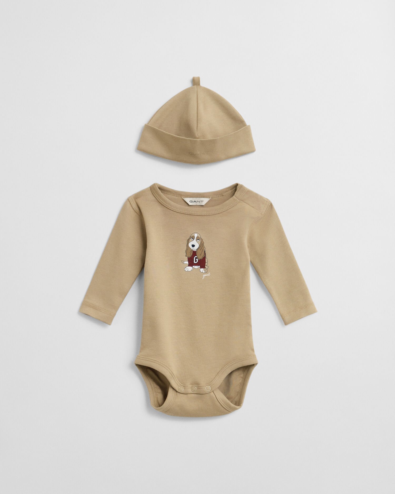 Baby bodysuit og beanie med hundetryk