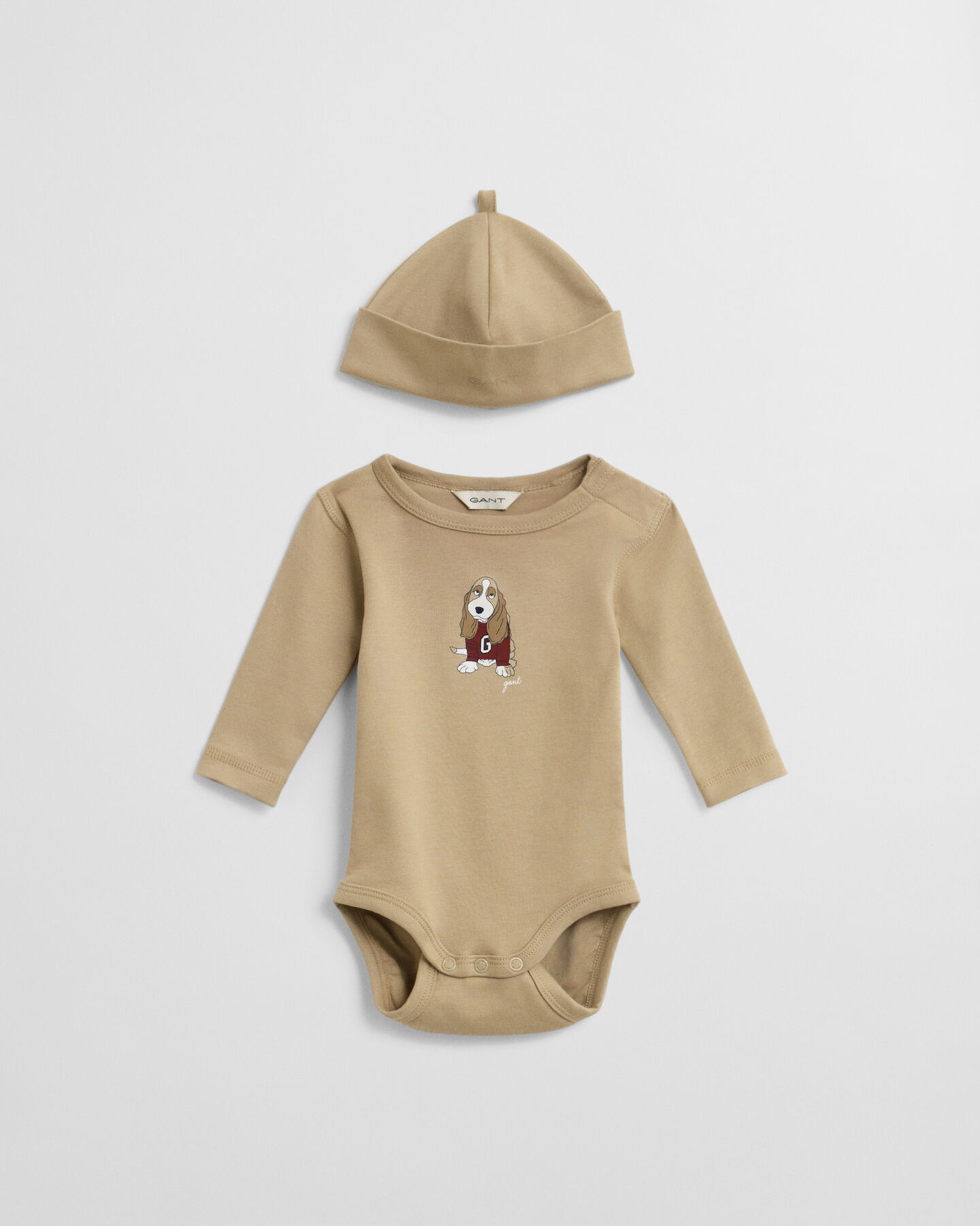 Baby bodysuit og beanie med hundetryk