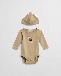 Baby bodysuit og beanie med hundetryk