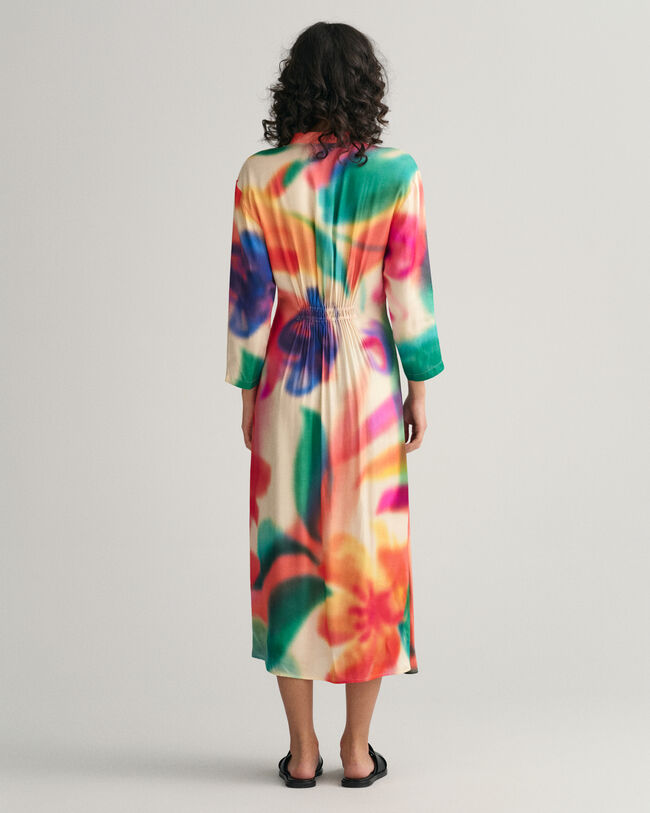 Kjole med rynker og blomstertryk