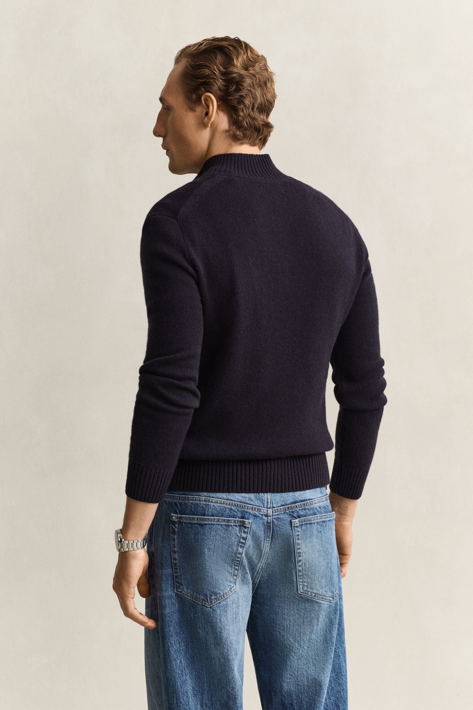 Kashmir sweater med halv lynlås