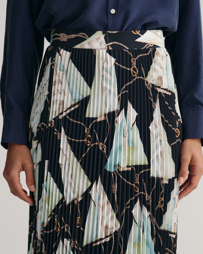 Plisseret nederdel med Sailing-tryk