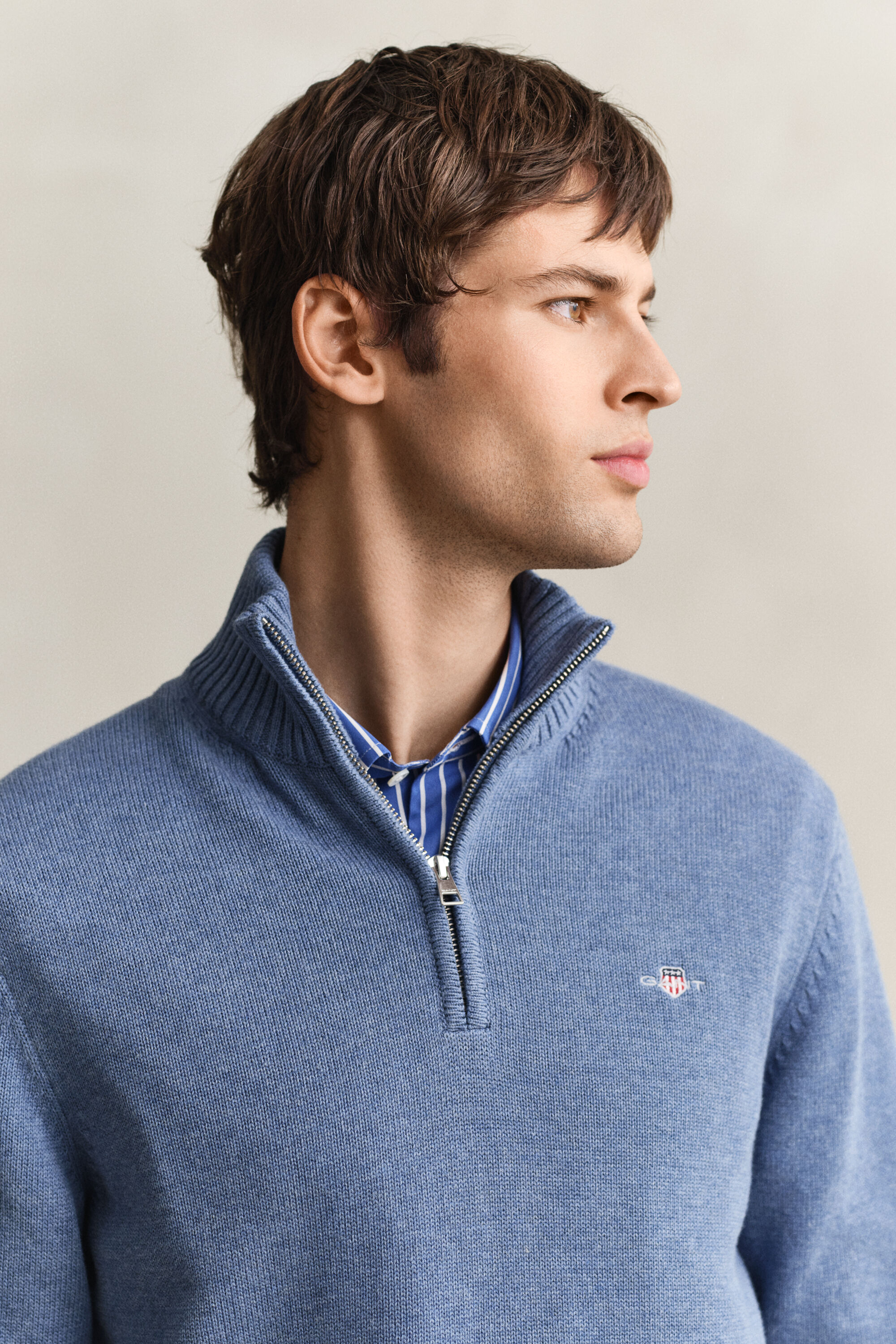 Afslappet sweater i bomuld med halv lynlås