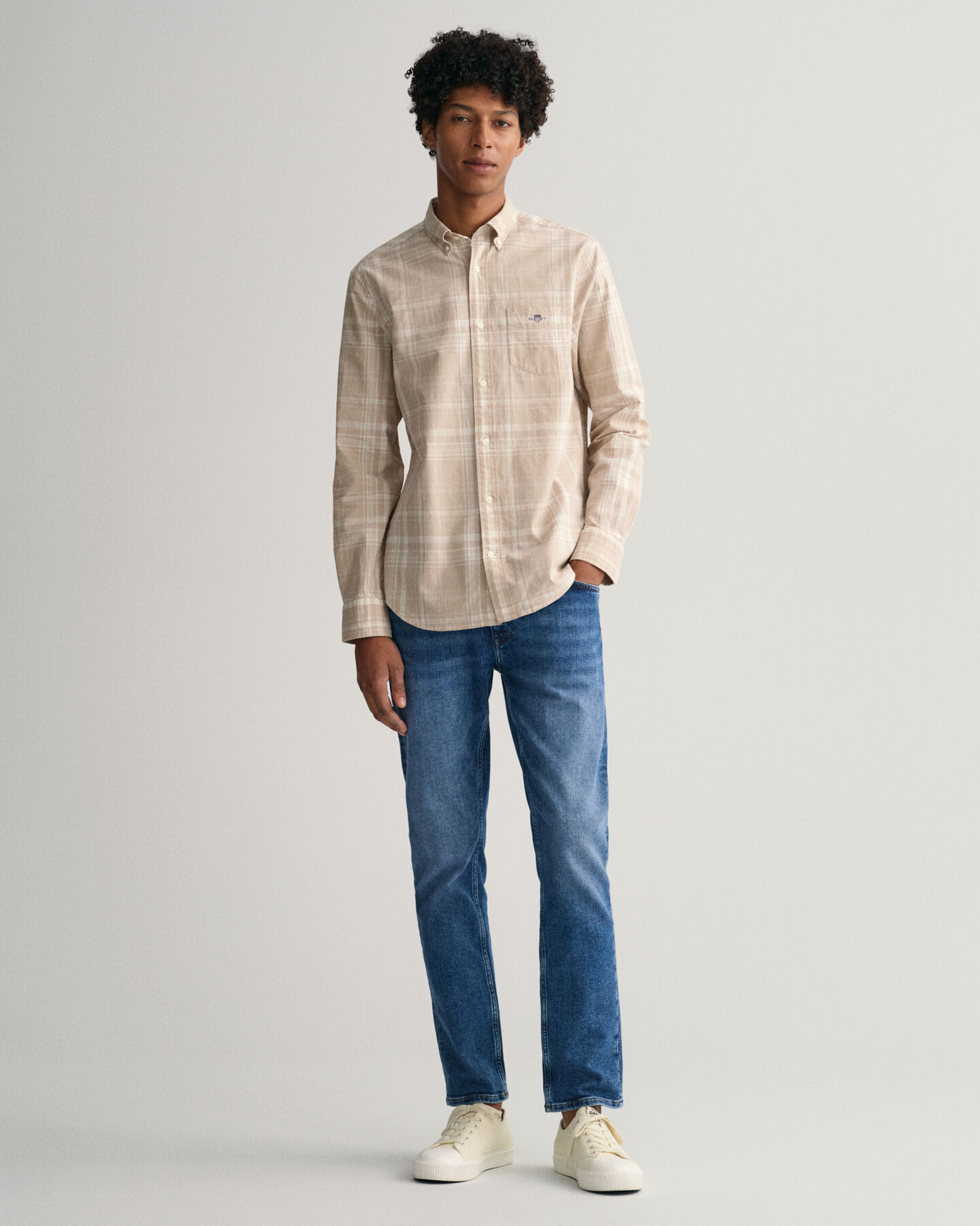 Regular fit ternet skjorte af bomuld og hør