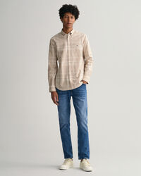 Regular fit ternet skjorte af bomuld og hør