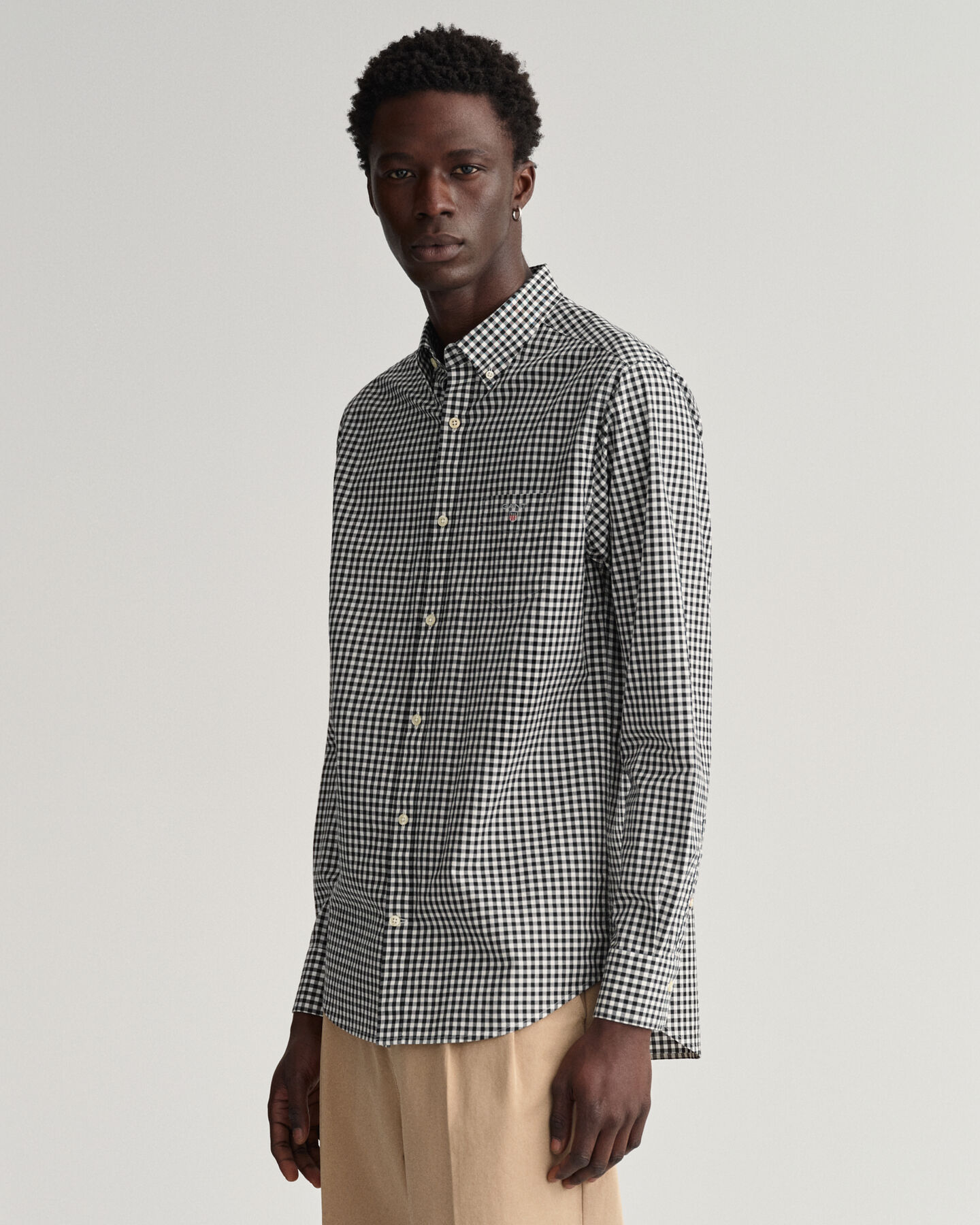 Regular fit gingham t&aelig;tv&aelig;vet skjorte