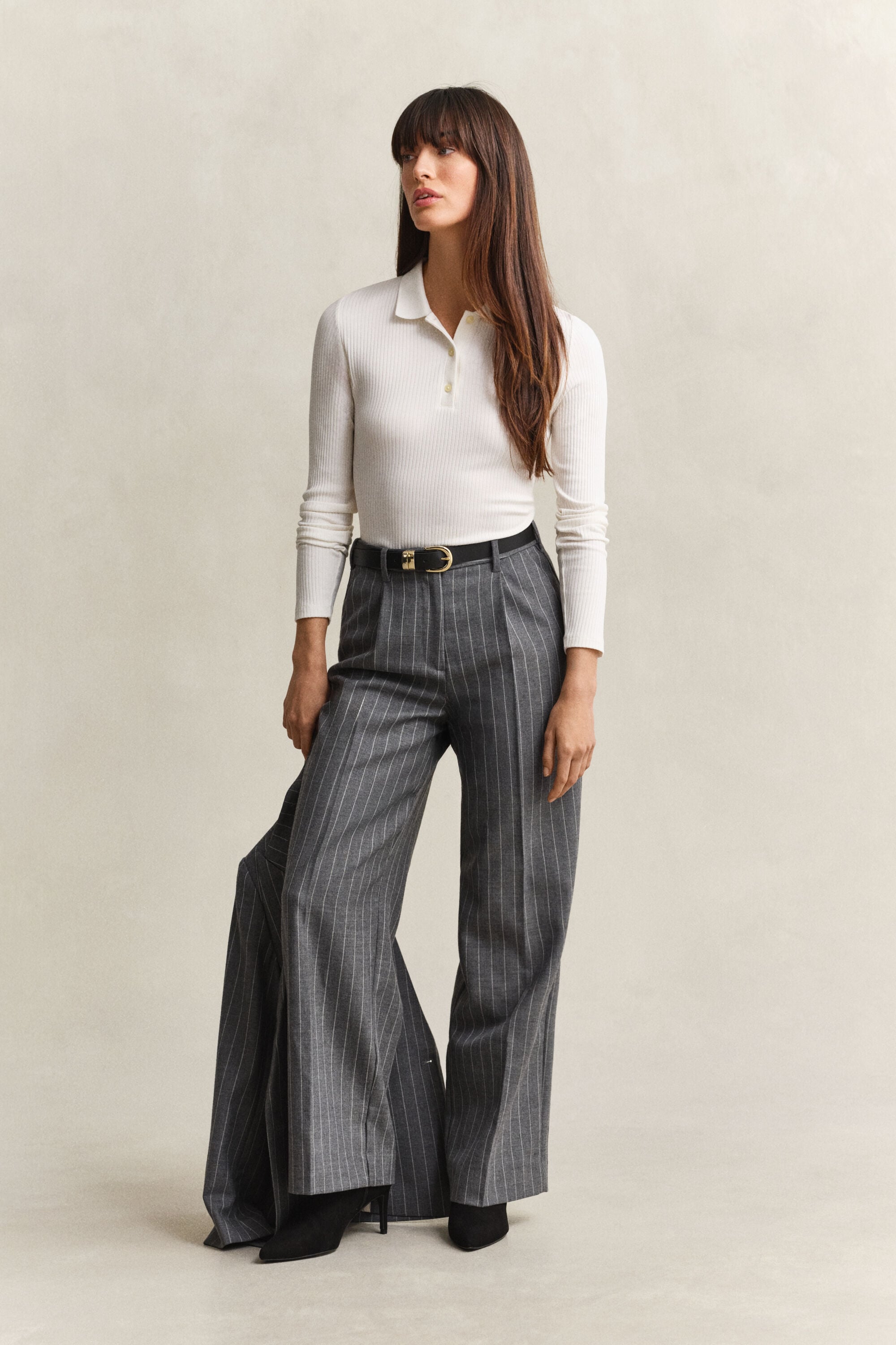 Slim ribstrikket polo-top