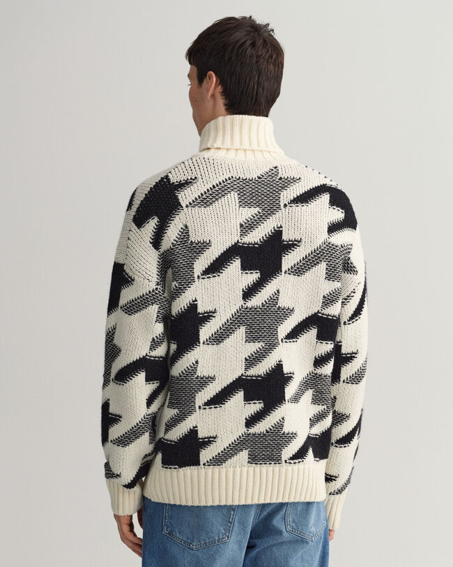 Houndstooth sweater med rullekrave