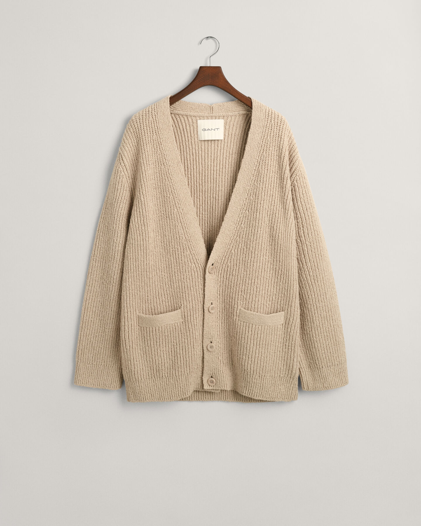 Ribstrikket cardigan i bouclé