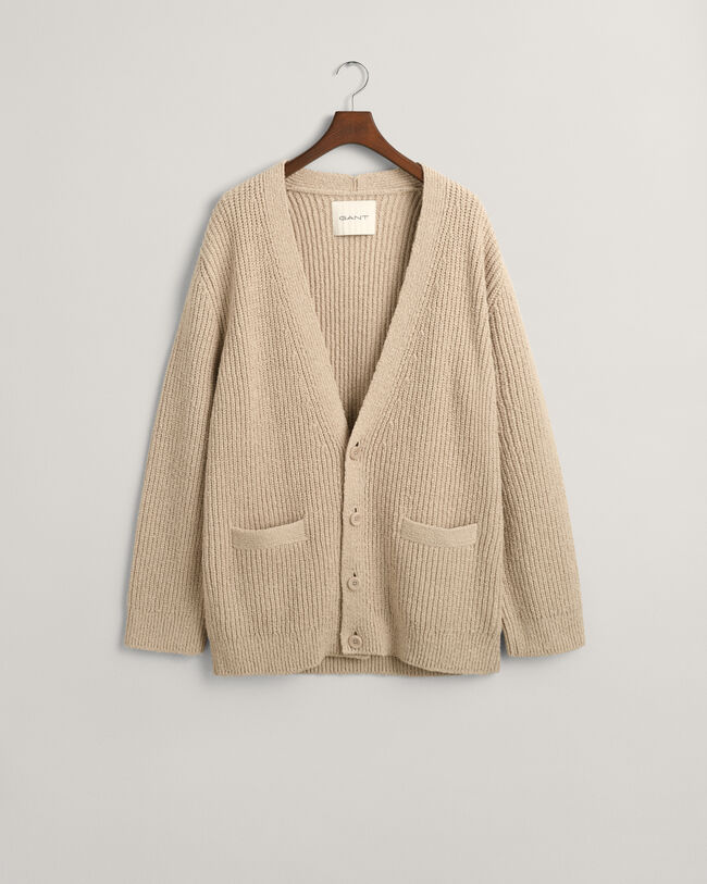 Ribstrikket cardigan i bouclé