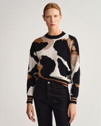 Leopard intarsia crewneck sweater