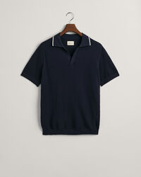 Tekstureret polosweater af bomuld med åben krave