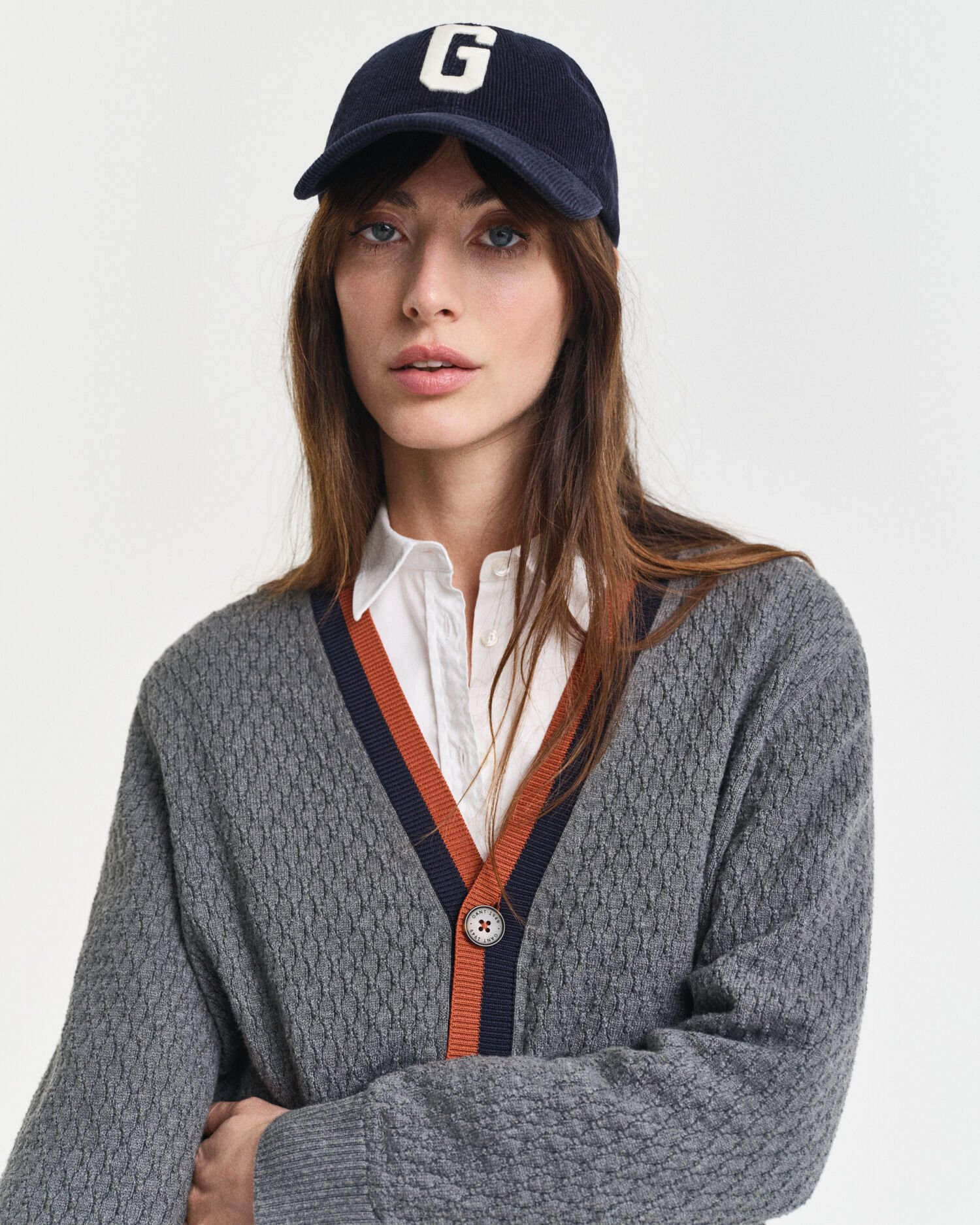 Tekstureret kontrastfarvet cardigan af bomuld