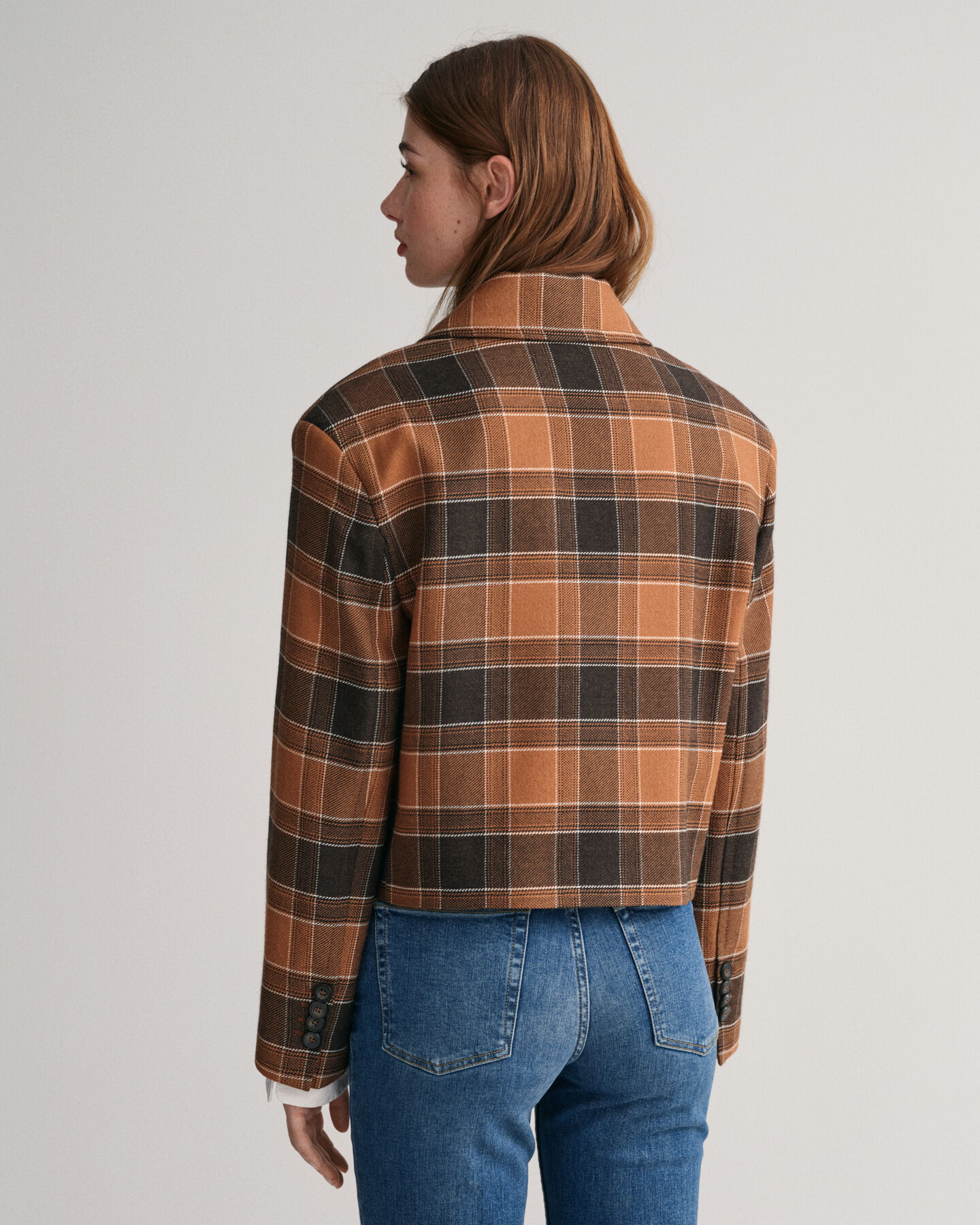 Kort ternet blazerjakke af uld