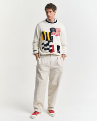 Flag intarsia crewneck sweater i bomuld