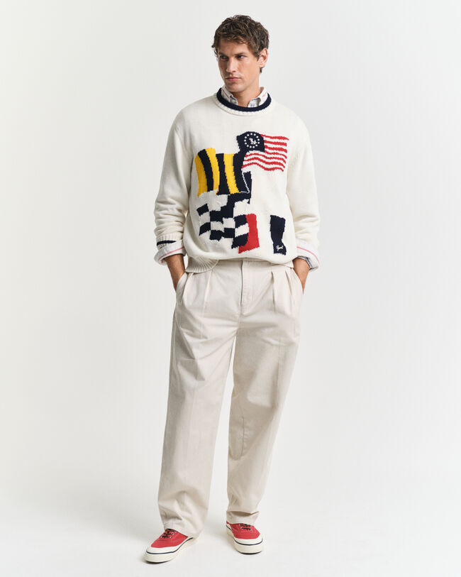 Flag intarsia crewneck sweater i bomuld