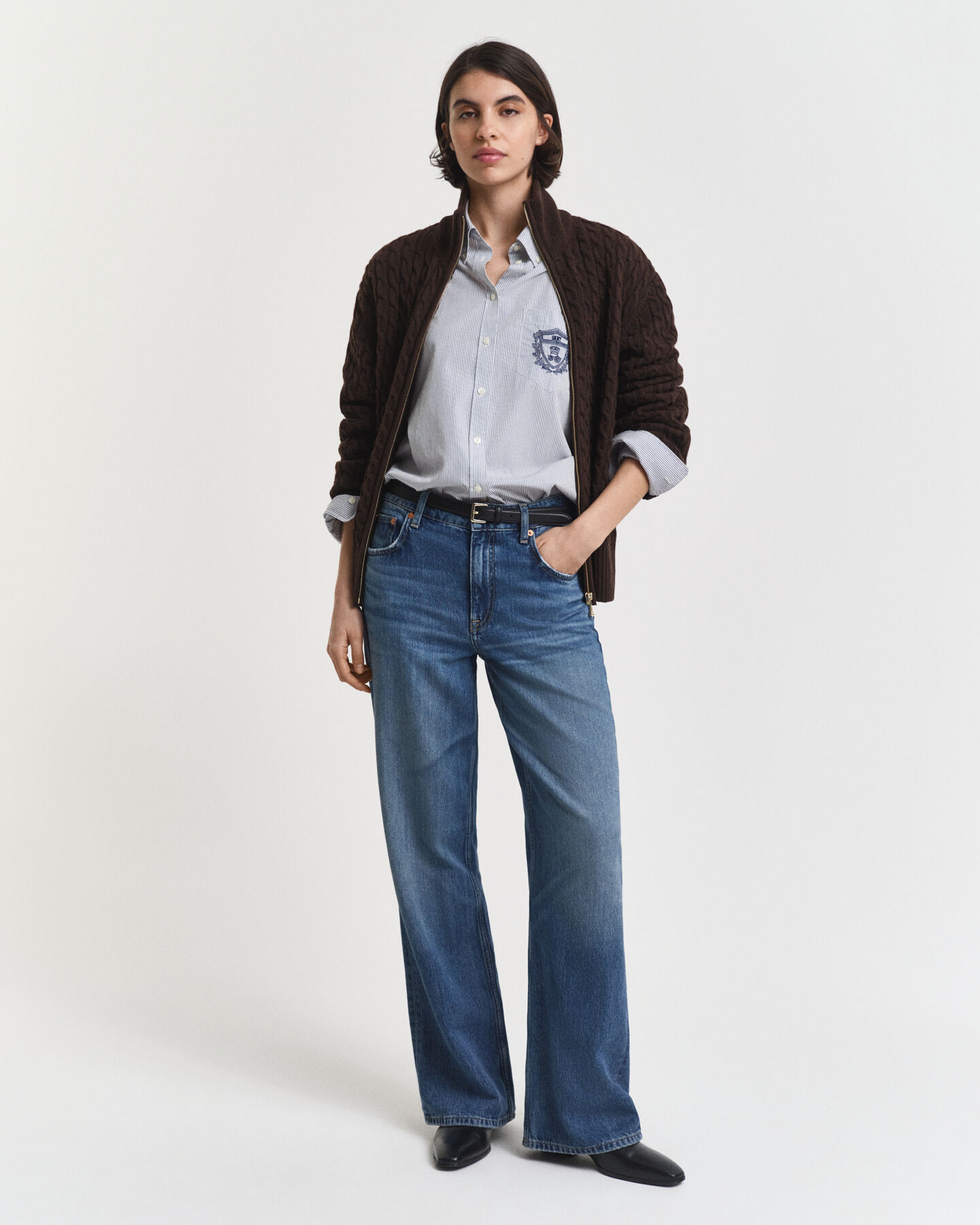 Kabelstrikket cardigan med lynlås