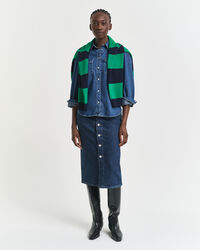 Knappet midi-nederdel i denim