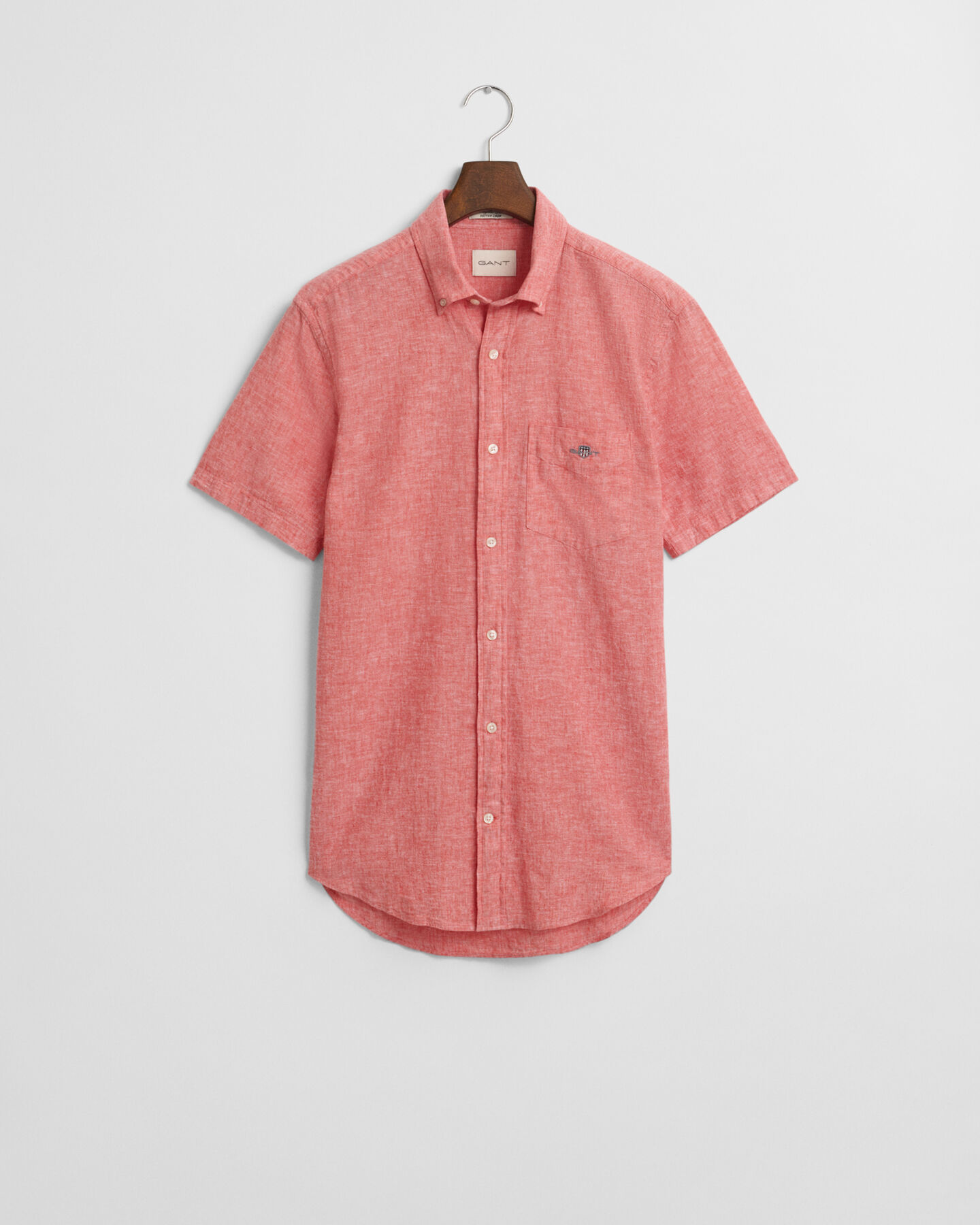 Regular fit skjorte af bomuldsh&oslash;r med korte &aelig;rmer