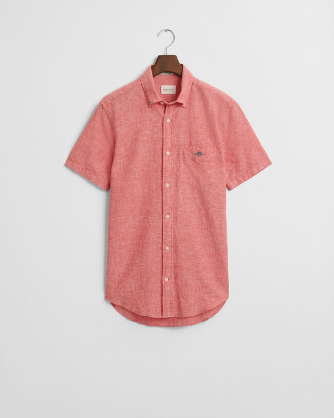 Regular fit skjorte af bomuldsh&oslash;r med korte &aelig;rmer